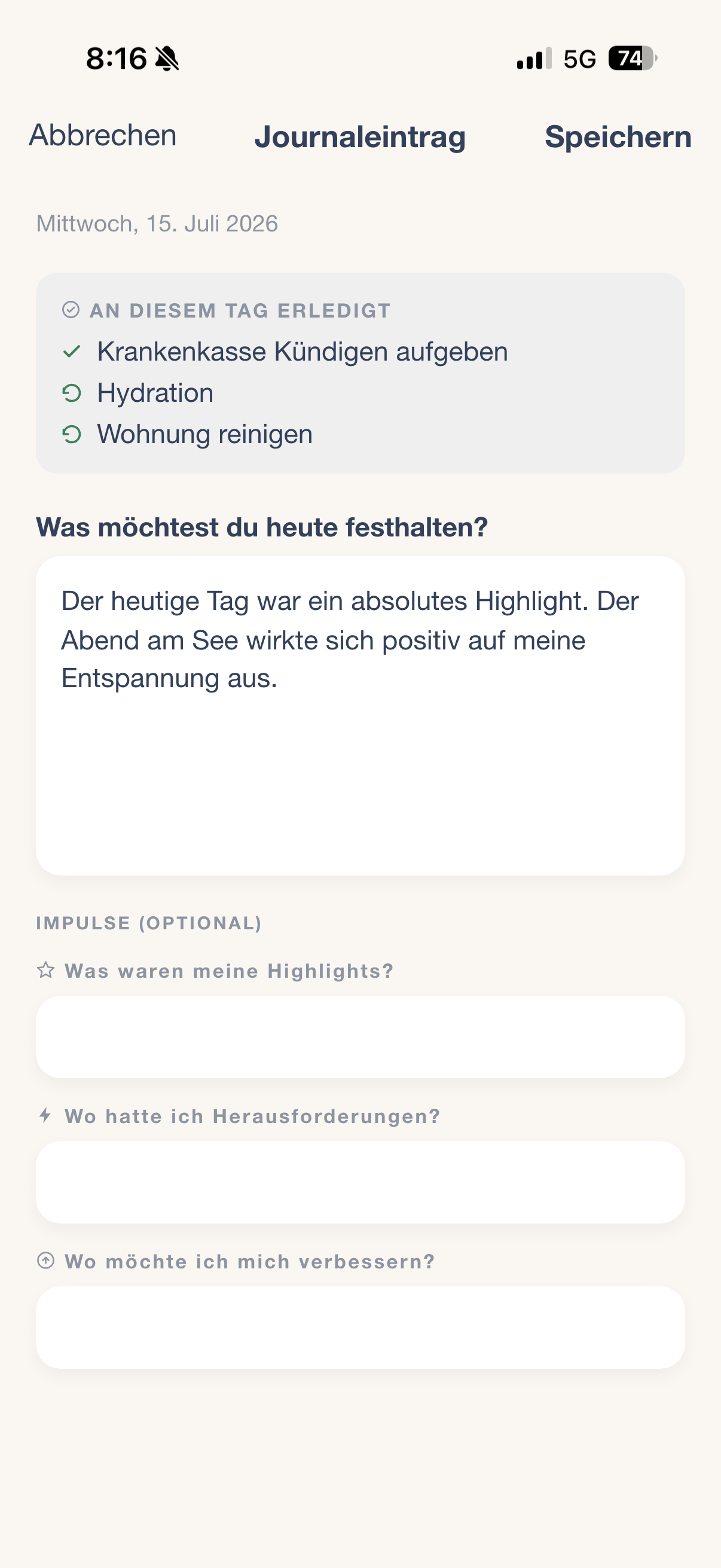 Journal — Eintrag erfassen
