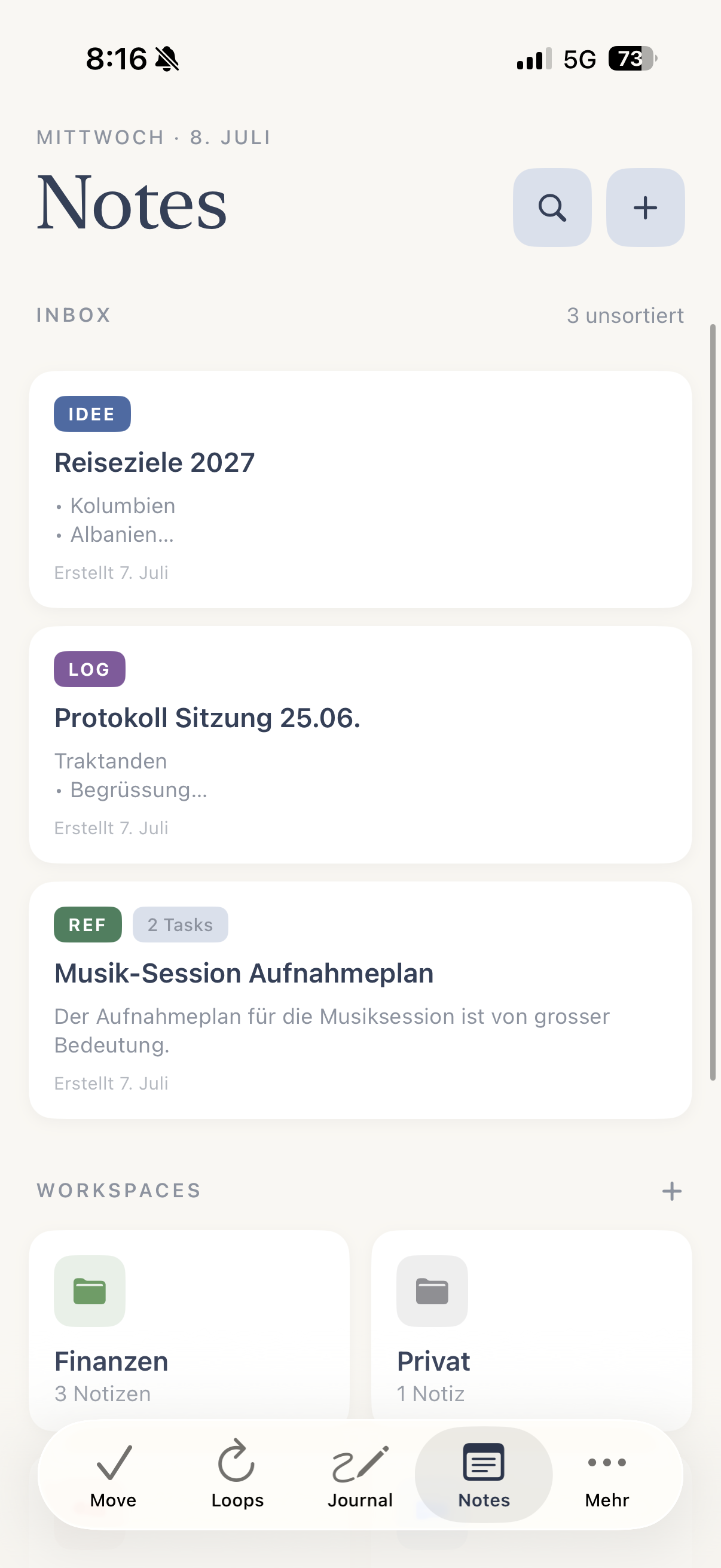 Notes — Inbox & Workspaces